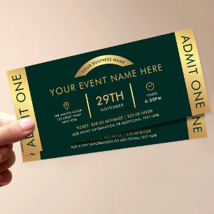 Green & Gold Event Ticket Business Logo Admit One Invitation