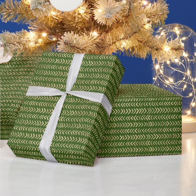 Green Gold Festive Arrow Pattern Wrapping Paper (Holidays)