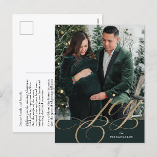 Green & Gold Festive Flourish Joy Holiday Postcard