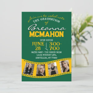 Green & Gold Filmstrip 5 Photo Graduation Invitation