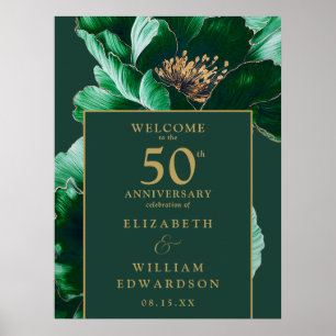 Green Gold Floral 50th Anniversary Welcome Sign