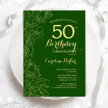 Green Gold Floral 50th Birthday Party Invitation<br><div class="desc">Green Gold Floral 50th Birthday Party Invitation. Minimalist modern design featuring botanical outline drawings accents,  faux gold foil and typography script font. Simple trendy invite card perfect for a stylish female bday celebration. Can be customised to any age. Printed Zazzle invitations or instant download digital printable template.</div>