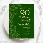 Green Gold Floral 90th Birthday Party Invitation<br><div class="desc">Green Gold Floral 90th Birthday Party Invitation. Minimalist modern design featuring botanical outline drawings accents,  faux gold foil and typography script font. Simple trendy invite card perfect for a stylish female bday celebration. Can be customised to any age. Printed Zazzle invitations or instant download digital printable template.</div>