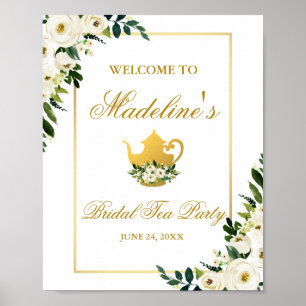 Green Gold Floral Bridal Shower Tea Party Welcome Poster