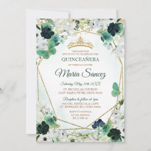 Green & Gold Floral Charra QUINCEAÑERA Invite