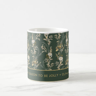Green & Gold Floral Custom Message Mugs