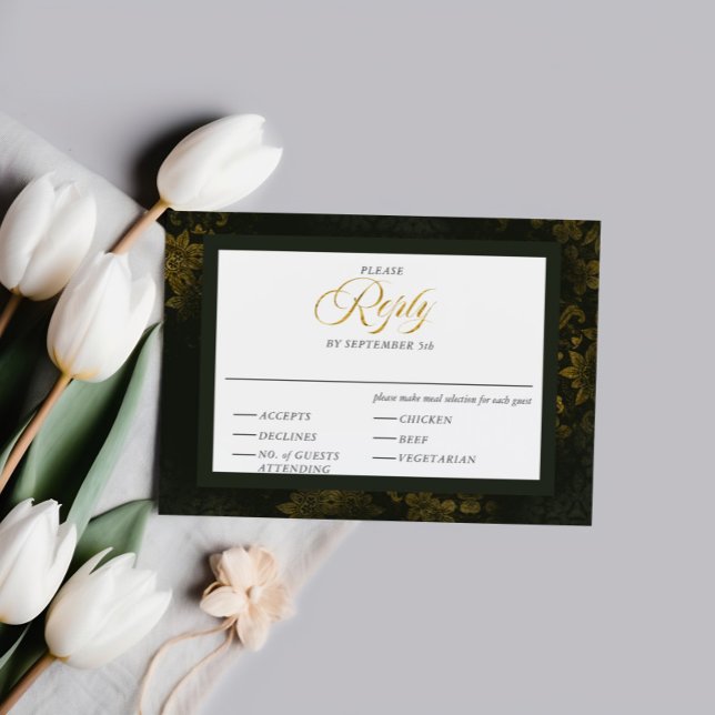 Green & Gold Floral Elegant Calligraphy Wedding Enclosure Card (Creator Uploaded)