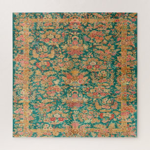 Green gold floral flower persian turkish pattern jigsaw puzzle