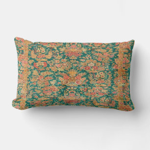 Green Gold Floral Flower Persian Turkish Rug Print Lumbar Cushion
