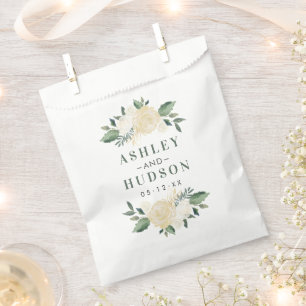 Green Gold Floral Greenery Monogram Wedding Favour Bag