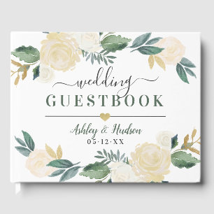 Green Gold Floral Greenery Wedding Monogram Guest Book
