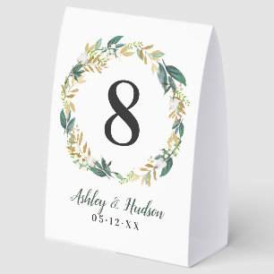 Green Gold Floral Greenery Wreath Wedding Number