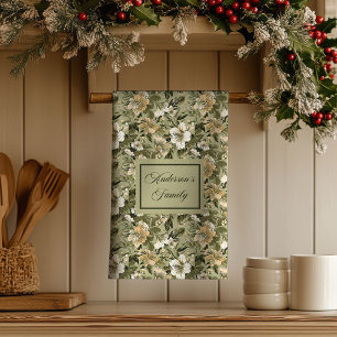Green Gold Floral Personalised Elegant Towel 