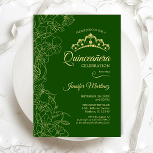 Green Gold Floral Quinceanera Party Invitation