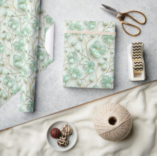 Green Gold Floral Wrapping Paper