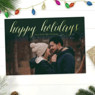 Green + Gold Foil Happy Holidays Photo Cards
