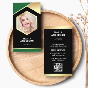 Green Gold Foil Model Actress QR Code Photo Business Card