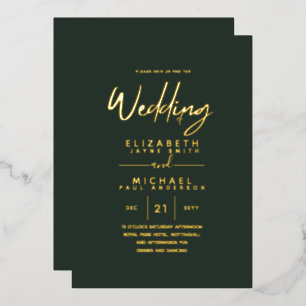 Green Gold Foil Script Elegant Modern Wedding