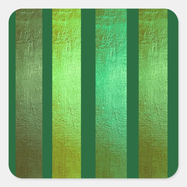 Green Gold Foil Stripes Pattern - Elegant Luxury  Square Sticker (Front)