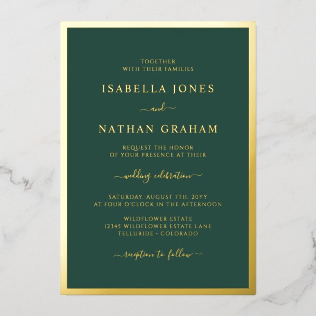 Green Gold Foil Wedding Invitations (Front)