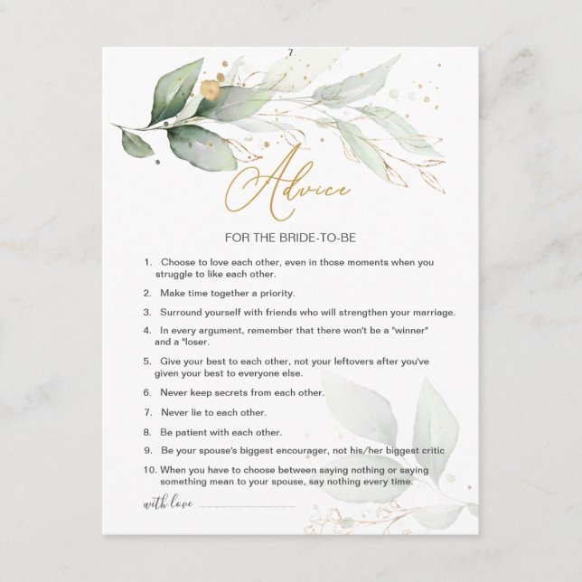 Green & gold foliage Advice for bride-to-be (Front)