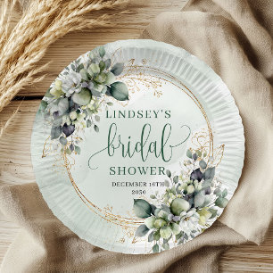 Green Gold Foliage Bridal Shower Paper Plates