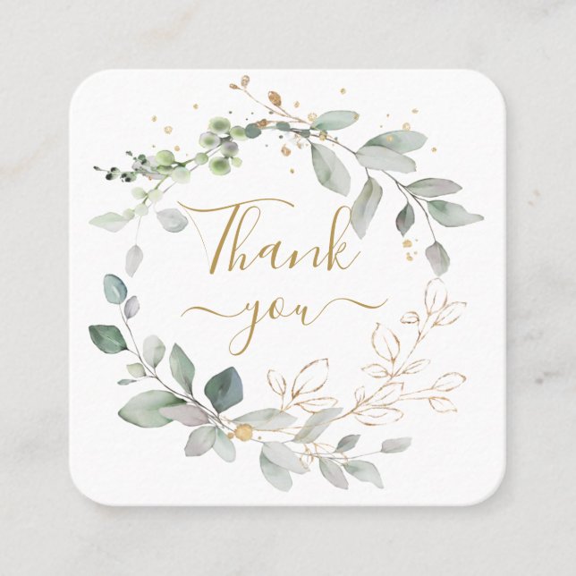 Green Gold Foliage Confetti Thank You Square Business Card (Front)