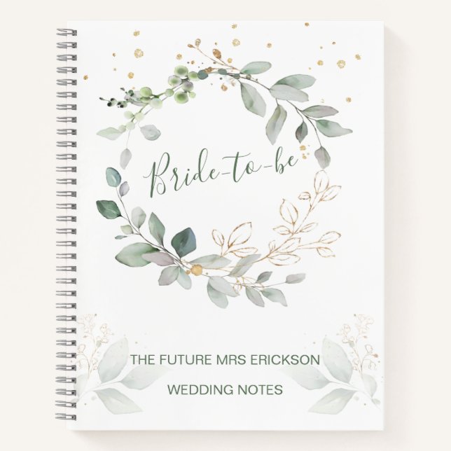 Green & gold foliage, confetti Wedding Notebook (Front)