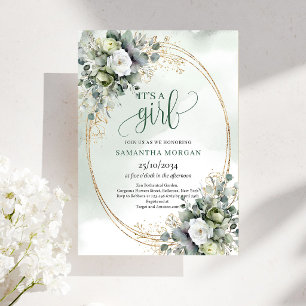 Green Gold Foliage Design It’s A Girl Invitation