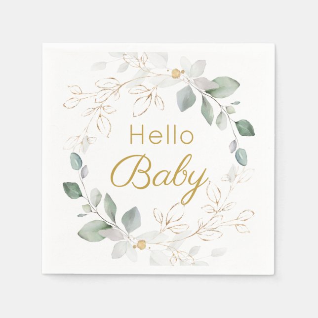 Green Gold Foliage Gender Neutral Baby Shower Napkin (Front)