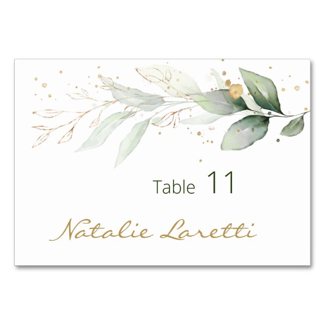 Green Gold Foliage Place Card Table Card (Front)