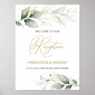 Green &  gold foliage Reception Welcome sign