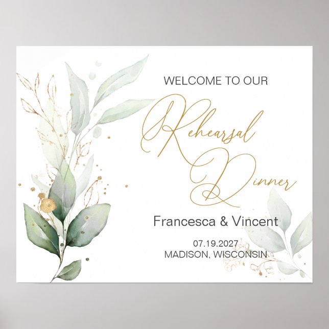 Green & gold foliage Rehearsal Dinner Sign (Front)
