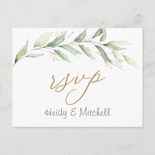 Green & gold foliage RSVP Postcard (Front)