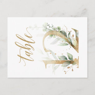 Green & gold foliage, Table 12, Table Number Postcard