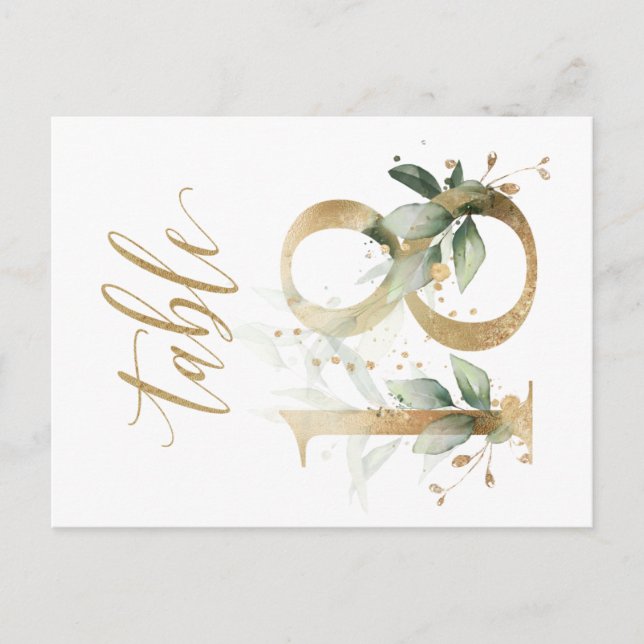 Green & gold foliage, Table 18, Table Number Postcard (Front)