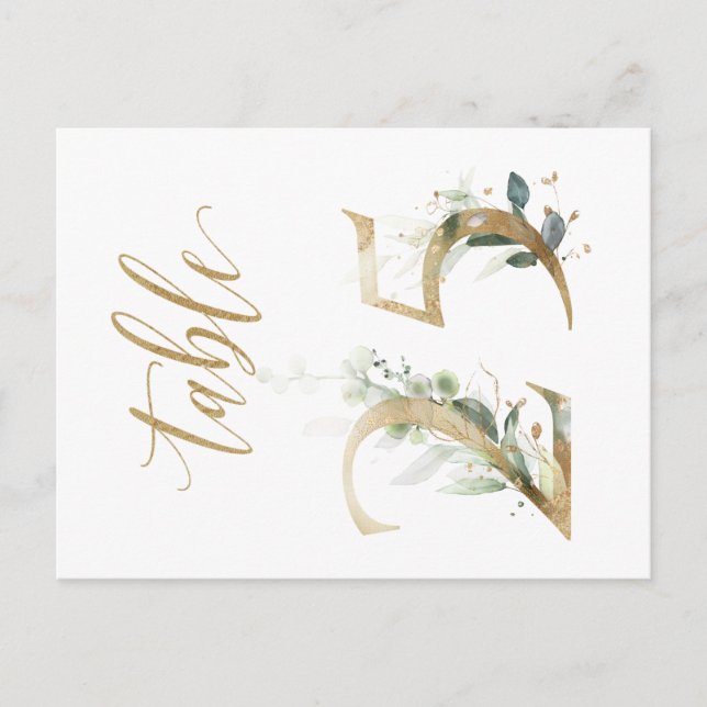 Green & gold foliage, Table 25, Table Number Postcard (Front)