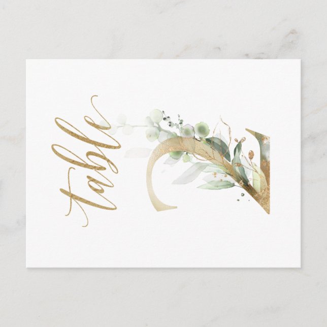 Green & gold foliage, Table 2, Table Number Postcard (Front)
