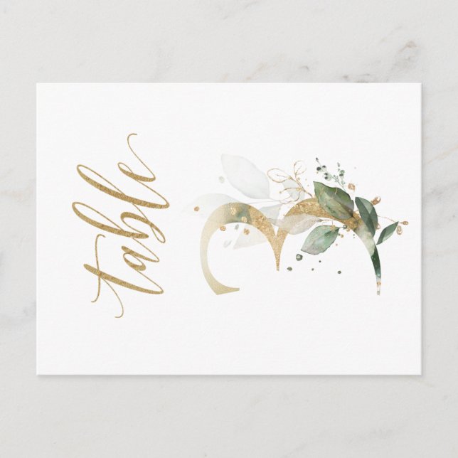 Green & gold foliage, Table 3, Table Number Postcard (Front)