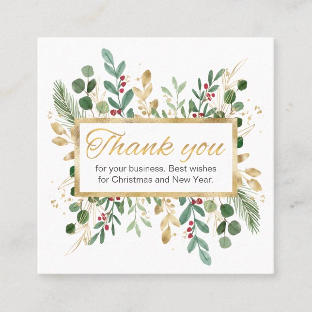 Green Gold Foliage Thank You Business Card (Front)