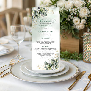 Green Gold Foliage Watercolor Wedding Program