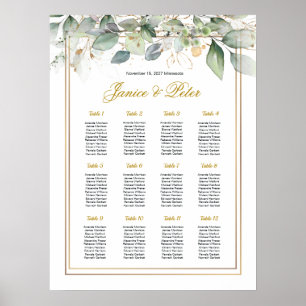 Green & Gold Foliage Wedding Seating Chart