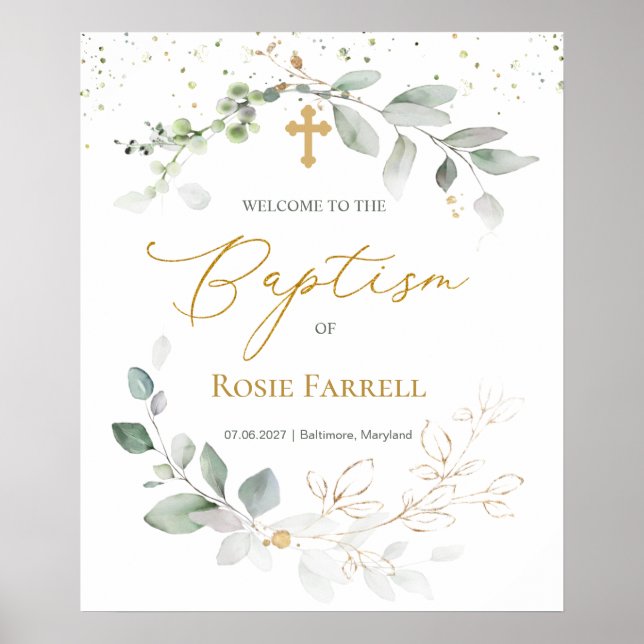 Green & Gold Foliage, Welcome Baptism Sign (Front)