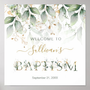 Green & gold foliage Welcome Baptism sign