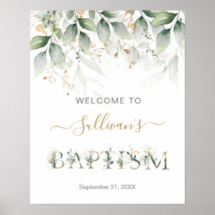 Green & gold foliage Welcome Baptism sign