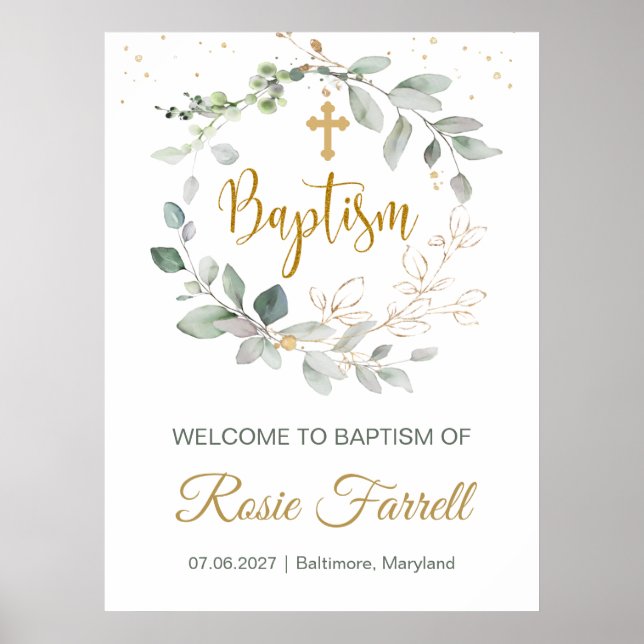 Green & gold foliage, welcome Baptism sign (Front)