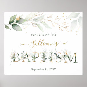 Green & gold foliage Welcome Baptism sign