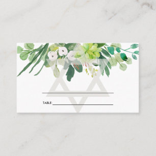 GREEN GOLD FOLIAGE WREATH STAR BAR BAT MITZVAH PLACE CARD