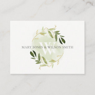 GREEN GOLD FOLIAGE WREATH WEDDING WISHING WELL ENCLOSURE CARD