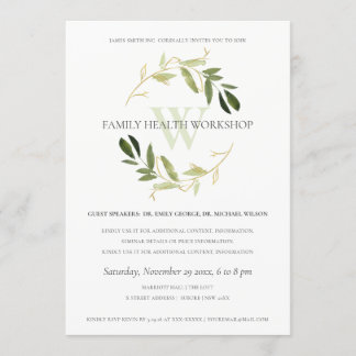Green Gold Foliage Wreath Workshop Event Invitation